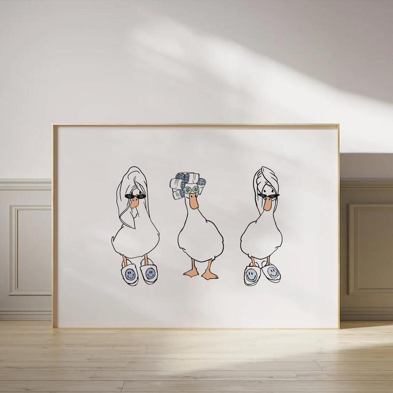 Ducks Towel Cowboy and Curlers *it girl* Digital Art Print White and Blue *SHOWER HEAD* Bathroom Cute Trendy Printable Wall Art *horizontal* Decor Poster Waterproof Gift Waterproof Gift Hanging Light