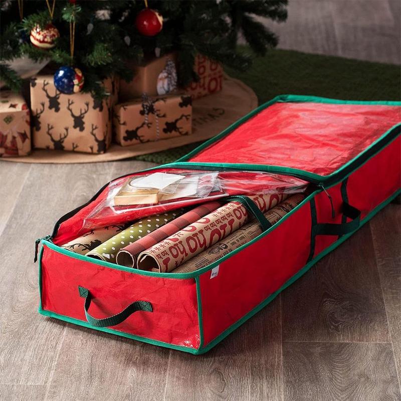 Wrapping Paper Storage Bag for Christmas Gifts Decoration, 1 Count Portable Large Capacity Storage Holder Container with Handle, 40 Inch Long Durable Space-saving Underbed Closet Organizer for Bedroom