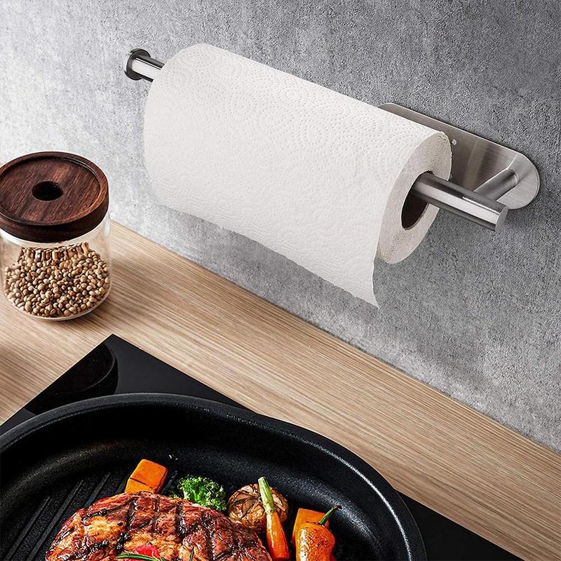 Paper Towel Holder, 1 Count Under Cabinet Kitchen Paper Holder, Self-adhesive Drilling Towel Holder, Stainless Steel Kitchen Utensil Holder, Summer for Gift