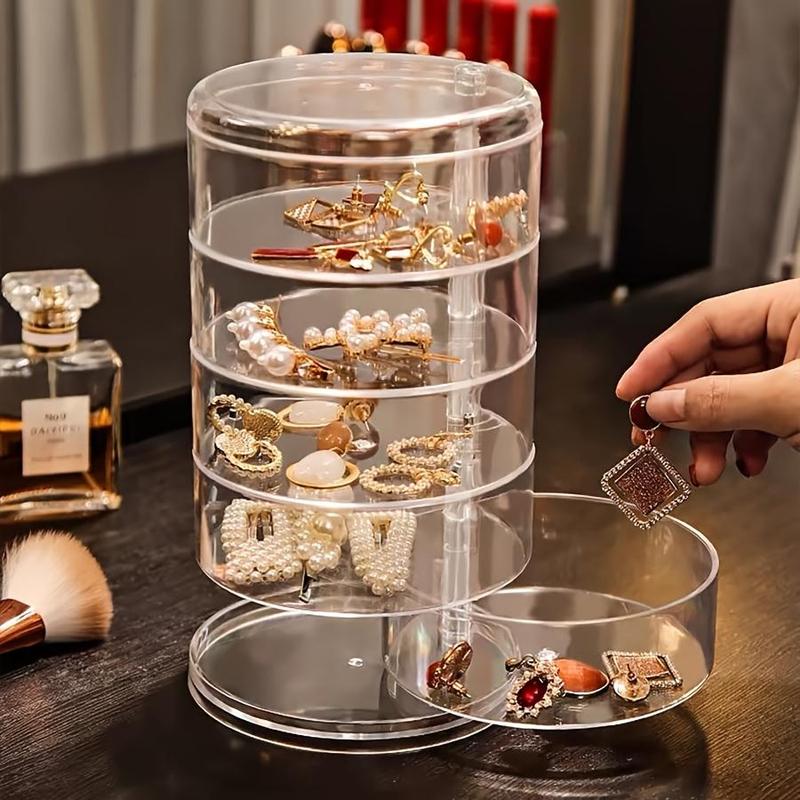 Large Capacity Jewelry Storage Box, 1 Count 3 4 5 Layers Rotating Jewelry Organizer, Dust-proof Jewelry Storage Box for Hair Accessories Bangles Necklaces Earrings Rings Watches