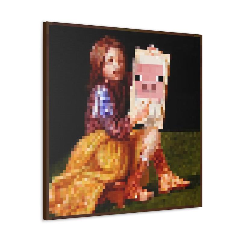 Minecraft Lady with Pig Painting Poster Unframed