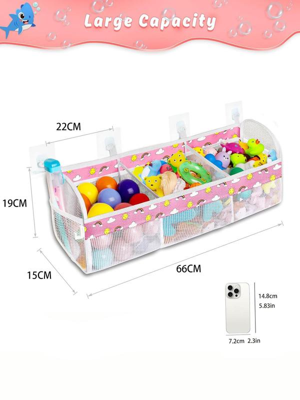 3-compartment Large Opening Baby Mesh Bathroom Toy Storage Bag, Super Large Capacity and Large Opening, Bathroom Toy Holder, Toiletry Bag with 2 Side Pockets