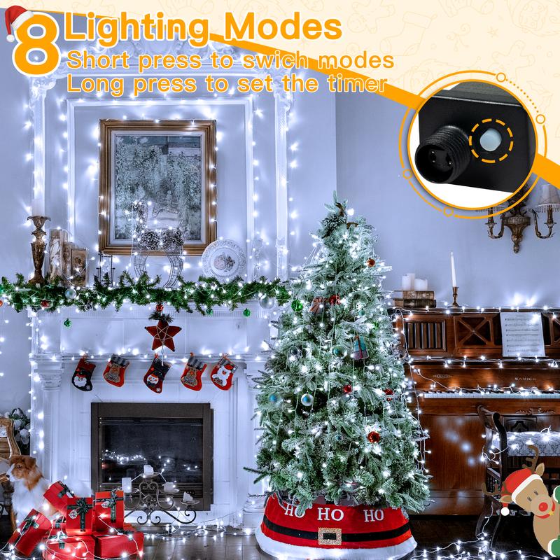 Ollny 200 LED Christmas Lights, Warm White Connectable Plug in Outdoor String Lights, 60FT Waterproof Fairy Lights with 8 Modes for Christmas Tree Halloween Decorations Indoor