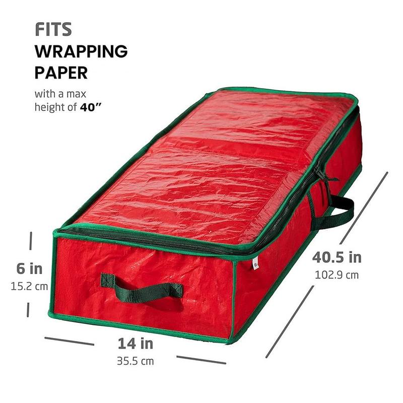 Wrapping Paper Storage Bag for Christmas Gifts Decoration, 1 Count Portable Large Capacity Storage Holder Container with Handle, 40 Inch Long Durable Space-saving Underbed Closet Organizer for Bedroom