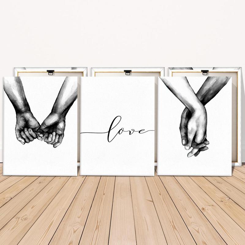 Hand Holding Pattern Wooden Framed Canvas Painting, 3 Counts Modern Art Wall Decor, Wall Art for Home Living Room Bedroom Office Room Decor, Christmas 2024 Ornament, Christmas Gift Ideas, Stocking Stuffers