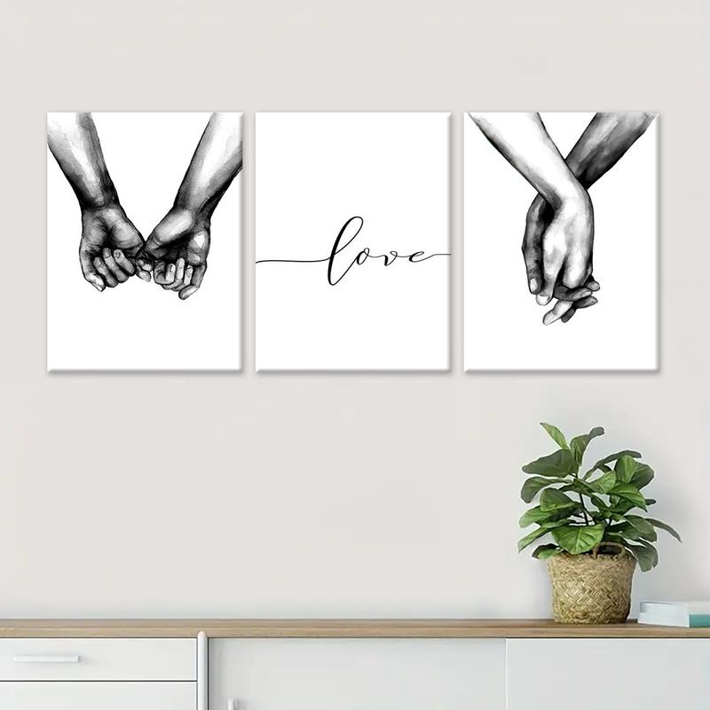 Hand Holding Pattern Wooden Framed Canvas Painting, 3 Counts Modern Art Wall Decor, Wall Art for Home Living Room Bedroom Office Room Decor, Christmas 2024 Ornament, Christmas Gift Ideas, Stocking Stuffers