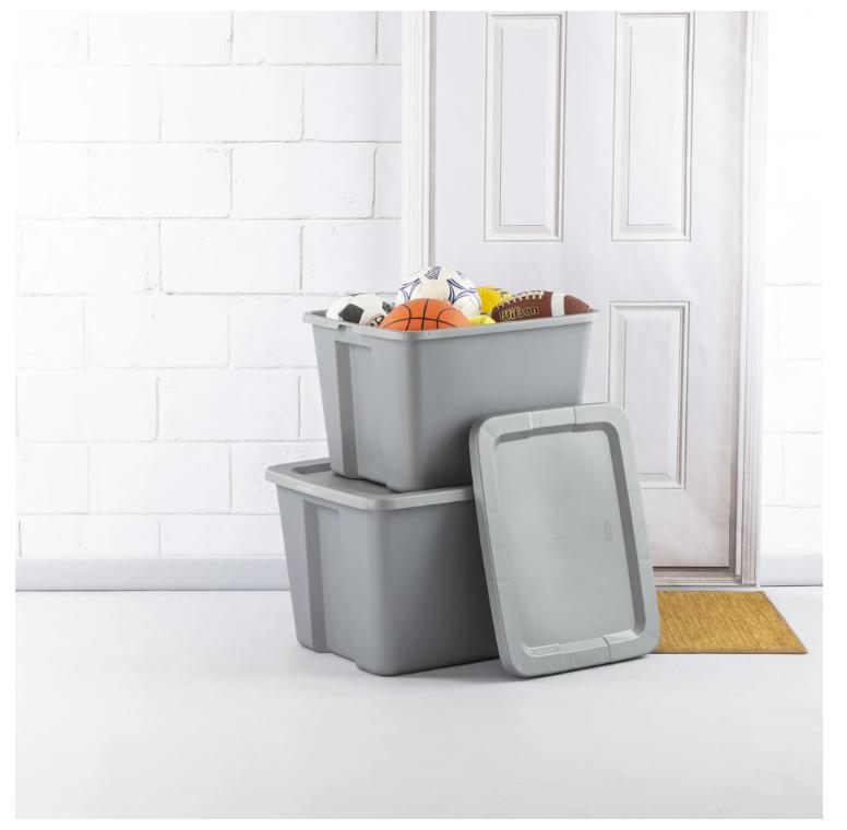 Gray 30 Gallon Plastic Tote Box for Household Storage