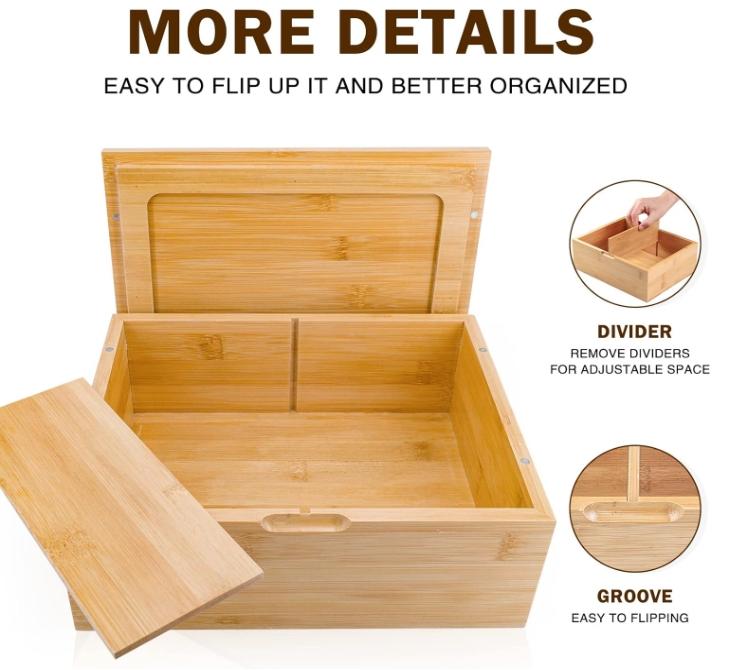 SafeDelux Large Natural Bamboo Decorative Storage Box Wooden Keepsake Box - 10” x 8” x 4” with Magnetic Lid for Home Storage (Standard Version) Organiser Compartment