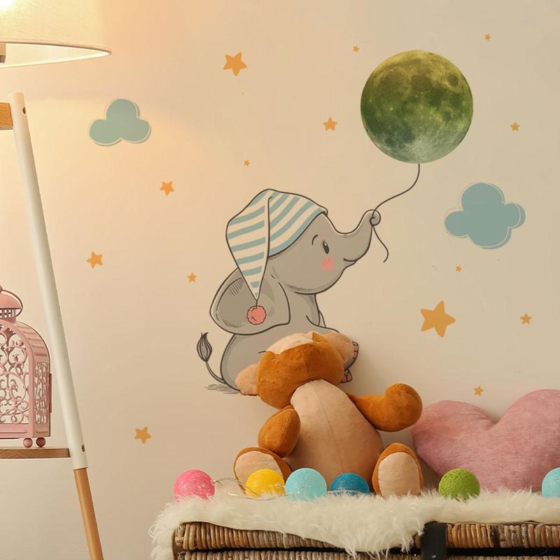 Glow in the Dark Cartoon Elephant Shaped Wall Sticker, 2pcs set Creative Self Adhesive Fluorescent Wall Sticker, Naughty Stickers for Bedroom Decor, Decorative Tiles Sticker Ornaments, Wall Decal for Kids Room Wall Decor