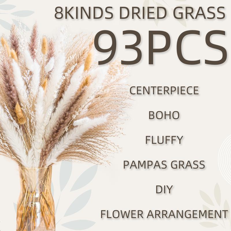 98 PCS Dried Pampas Grass Bouquet, Boho Table Decor, Bunny Tails Dried Flowers, Brown Pompas, White Pampas Grass for Wedding, Home, Rustic Party, Baby Shower Decorations