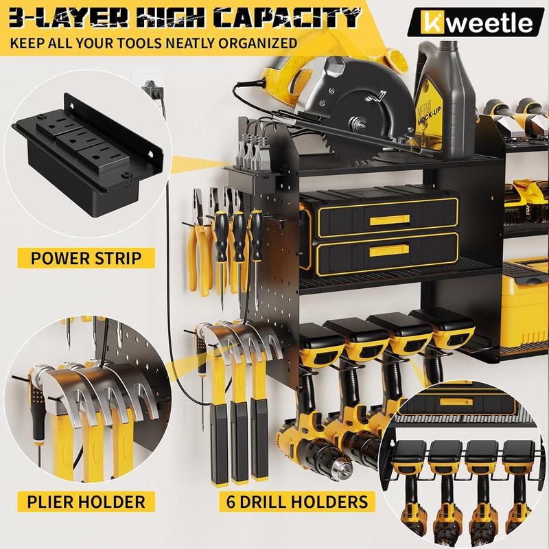 Power Tool Organizer Wall Mount with Charging Station,3 Layer Cordless Drill Hanger Storage Rack,Heavy Duty Tailored DIY Garage Storage Hanging