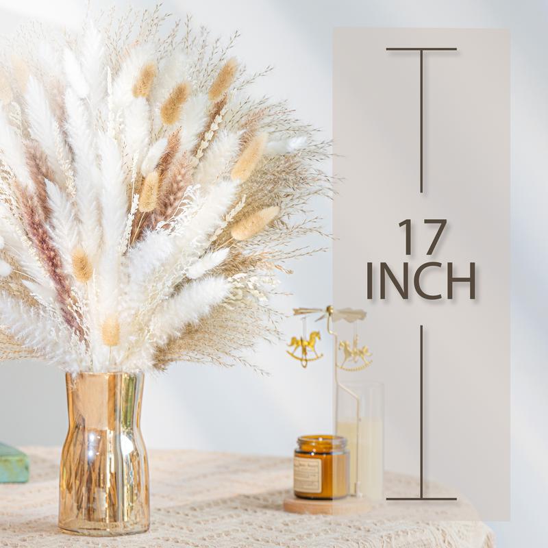 98 PCS Dried Pampas Grass Bouquet, Boho Table Decor, Bunny Tails Dried Flowers, Brown Pompas, White Pampas Grass for Wedding, Home, Rustic Party, Baby Shower Decorations