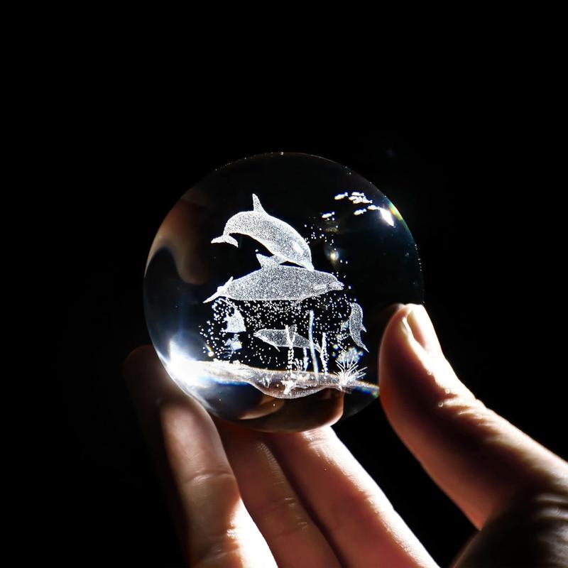 HDCRYSTALGIFTS 60mm Dolphin Crystal Ball with Stand 3D Laser Engraved Decorative Glass Sphere Paperweight(Clear)