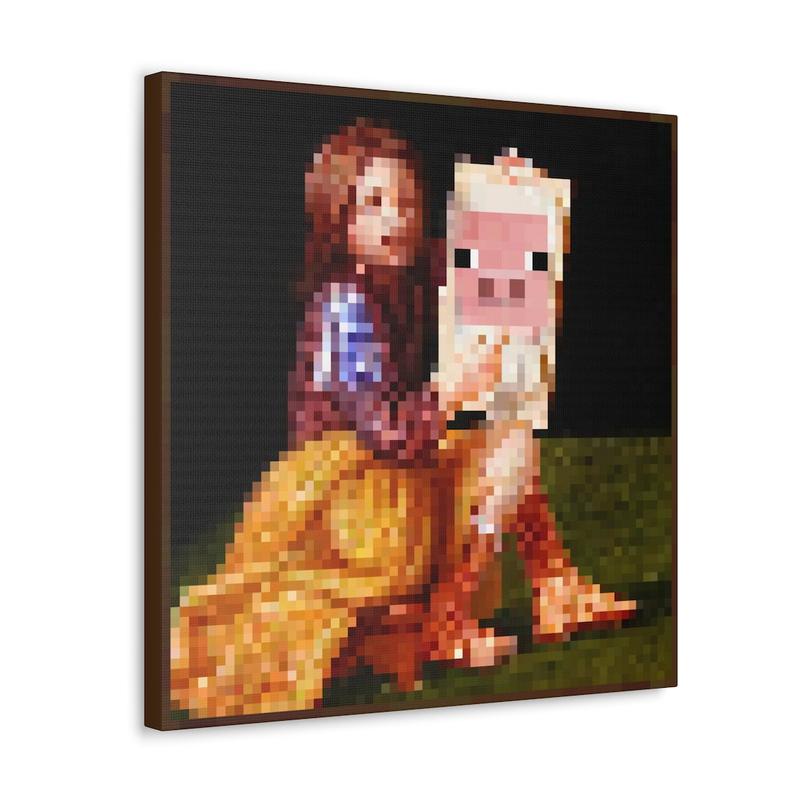 Minecraft Lady with Pig Painting Poster Unframed