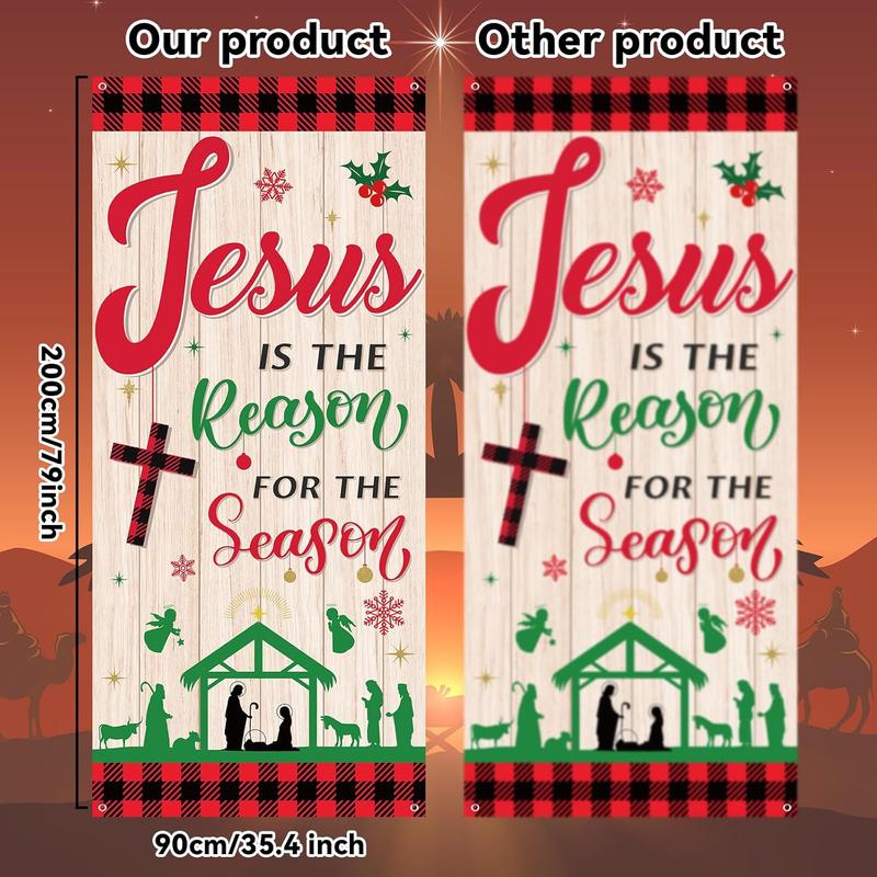 Christmas  Religious Door Cover Xmas Holy Night Door Backdrop  Is the Reason for the Season Party Door Banner for Front Door Porch Christmas Party Supplies Door Decoration,79x35 Inches