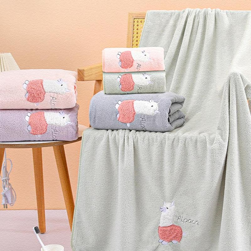 Alpaca Pattern Bath Towel Set, 1 Count Bath Towel & 1 Count Towel, Soft Comfortable Towel, Bathroom Shower Towel, Bathroom Supplies