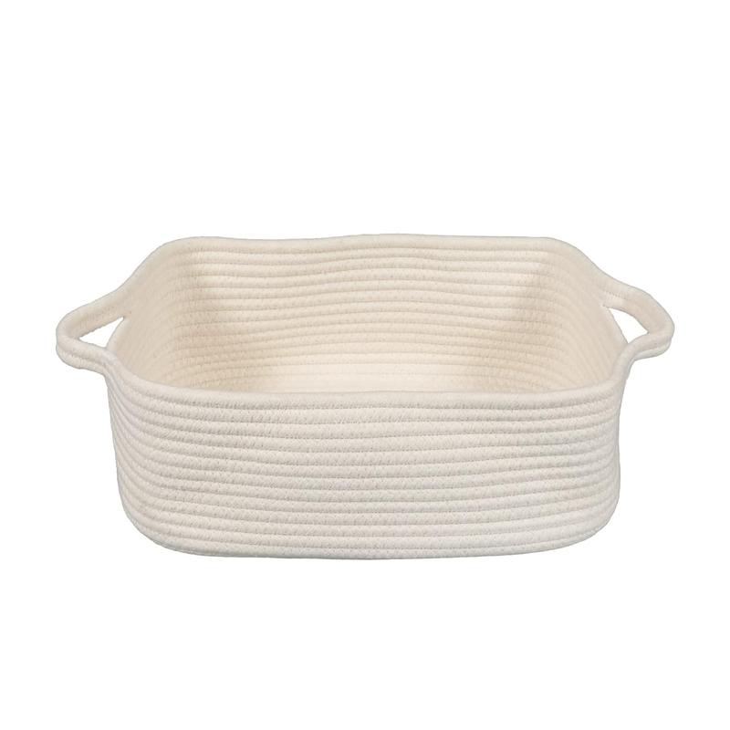 Woven Cotton Rope Storage Basket with Handles for Organizing Shelves Closet Small   Pet  Basket Box Bin Decorative Rectangle   basket Gift basket Empty(white)