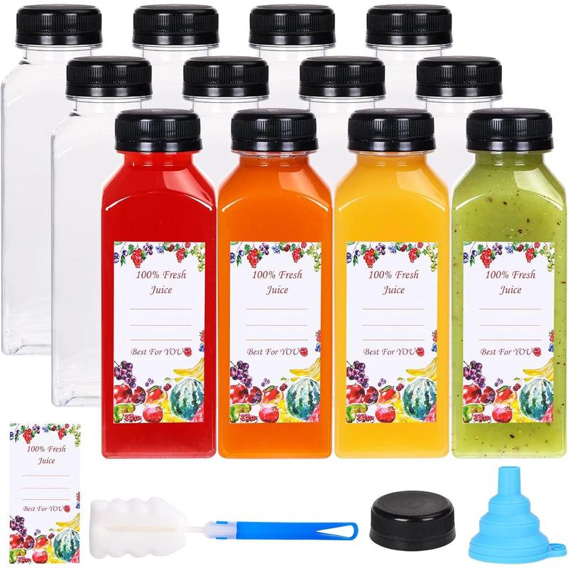 16oz Juice Bottles, Plastic Juicing Bottles with Caps, Clear Bulk Drink Containers with Black Tamper Evident Lids for Juicing, Smoothie, Drinking and Other Beverages