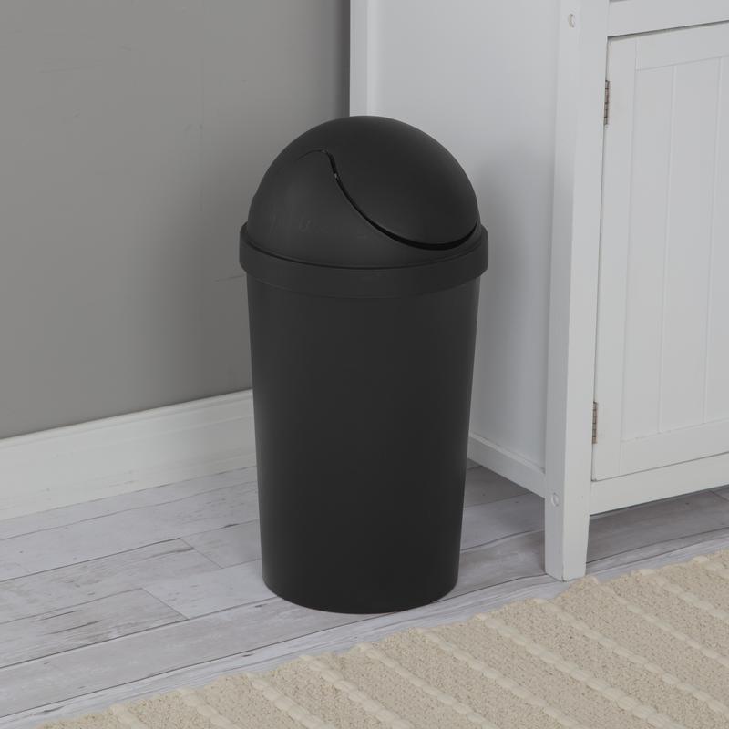 Sterilite 3 gal Plastic Round Swing Top Bathroom Trash Can, Black