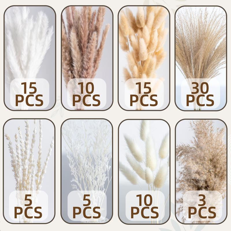 98 PCS Dried Pampas Grass Bouquet, Boho Table Decor, Bunny Tails Dried Flowers, Brown Pompas, White Pampas Grass for Wedding, Home, Rustic Party, Baby Shower Decorations