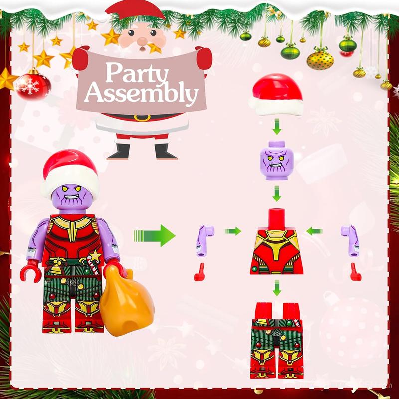 2024 Christmas Advent Calendar - 24 Day Countdown with 8 Fun Characters & 16 Role-Play Accessories, Building Kit for Kids Ages 6+, Surprise Holiday Gift for Boys & Girls