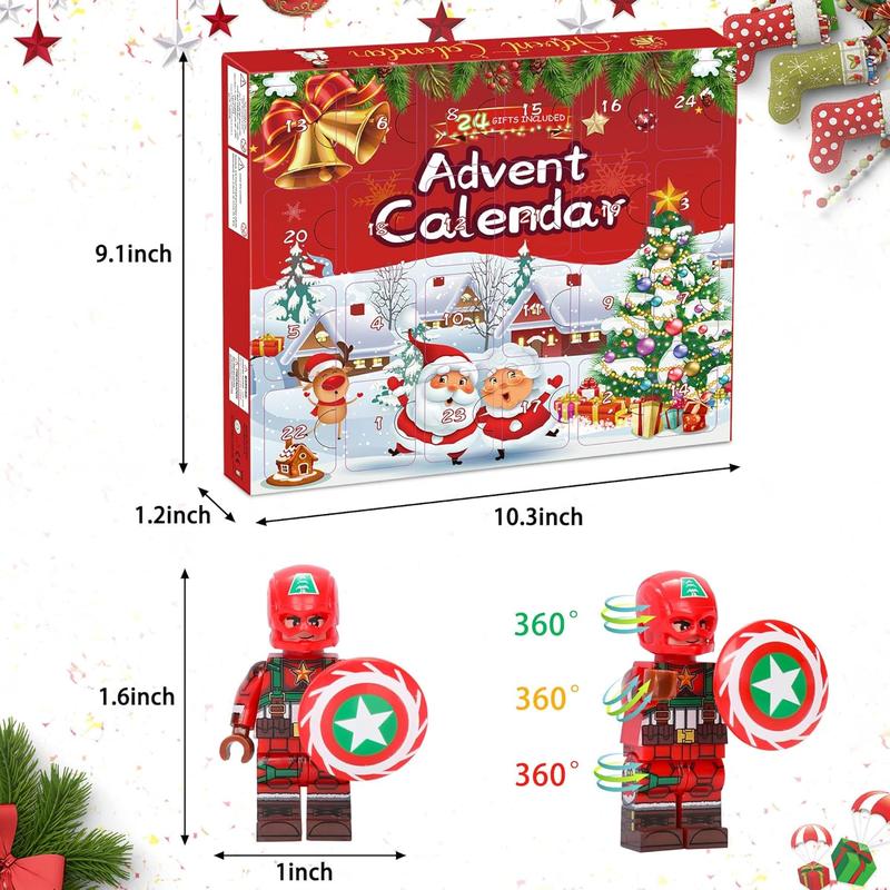 2024 Christmas Advent Calendar - 24 Day Countdown with 8 Fun Characters & 16 Role-Play Accessories, Building Kit for Kids Ages 6+, Surprise Holiday Gift for Boys & Girls