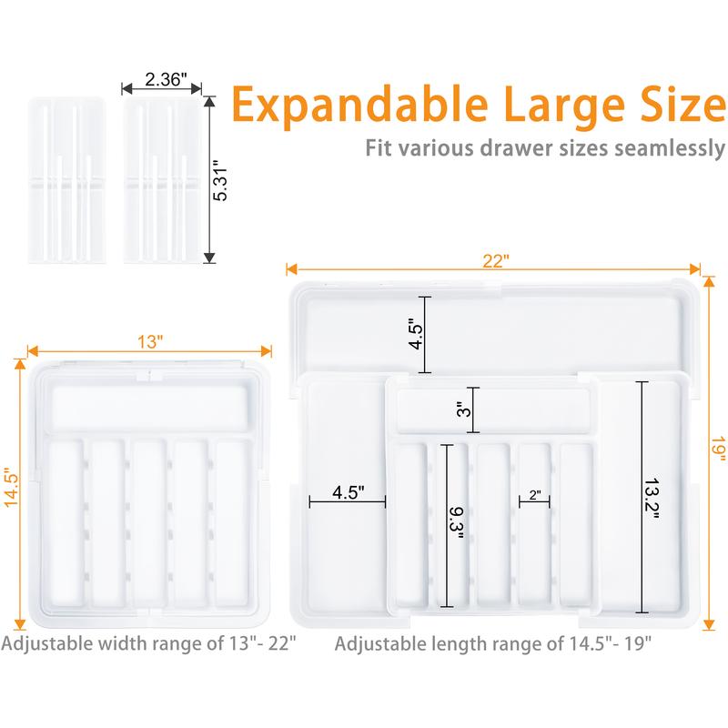 Christmas Gifts  Organizer Expandable Kitchen Utensil Drawer Organizer with 9 Compartment Large Cutlery Organizer Tray for Forks Knives Plastic Transparent 13