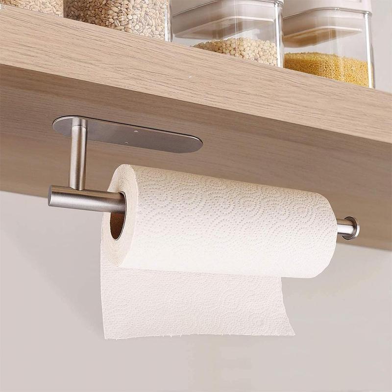 Paper Towel Holder, 1 Count Under Cabinet Kitchen Paper Holder, Self-adhesive Drilling Towel Holder, Stainless Steel Kitchen Utensil Holder, Summer for Gift