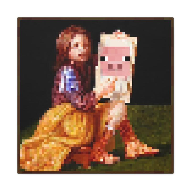 Minecraft Lady with Pig Painting Poster Unframed