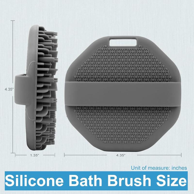 Silicone Body ScrubberExfoliating Body Scrubbers for use in Shower,Silicone Body Brush for Showering and Anti-Slippery Handles for All Skin Types(Grey)