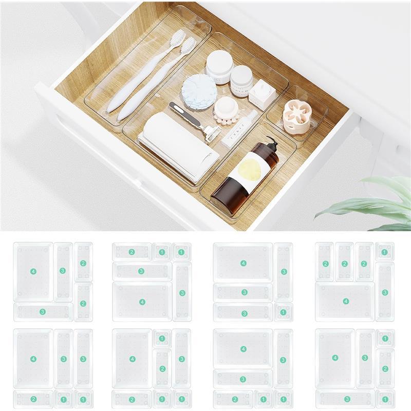 80Pcs Drawer Organizers Set, 4 Sizes Clear Plastic Drawer Organizers and Storage Bins for Kitchen Bathroom Office Dresser Desk Drawer Organizer Tray