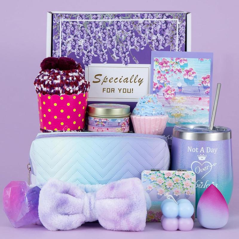 For Women's Birthday Gift, Unique Birthday Gift Friendship Gift Purple Self-care Ideas for Women's Care Wrapped Gift basket for Women's Mom Sister Best Female Friend Gift Box Christmas gift