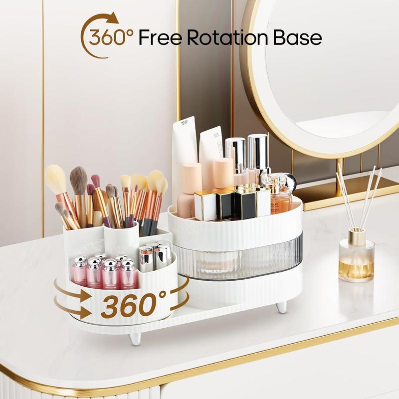 Rotating Makeup Organizer,3-Tier Spinning Makeup Countertop Organizer for Vanity with Makeup Brush Holder,Large Capacity Cosmetic Makeup Storage Organizer for Brush Lipstick Perfume Jewellry (White-3)