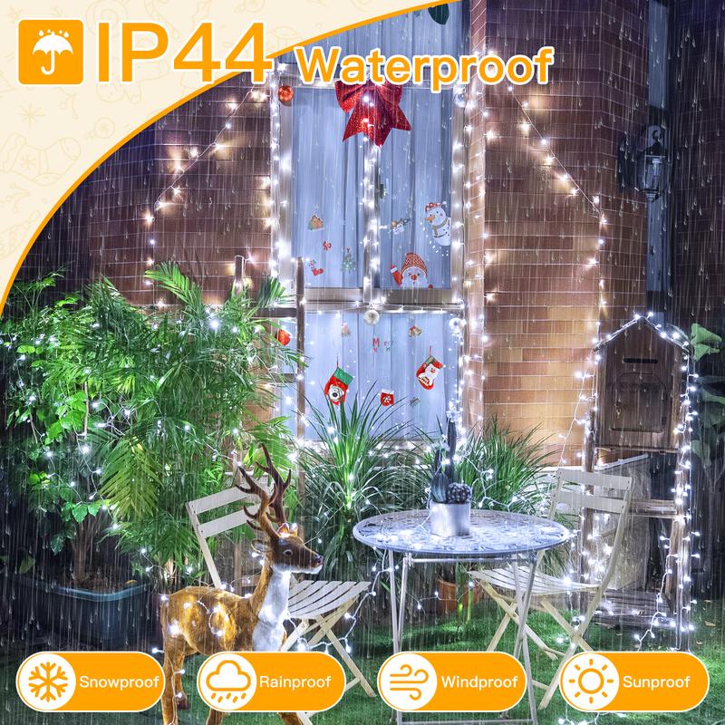 Ollny 200 LED Christmas Lights, Warm White Connectable Plug in Outdoor String Lights, 60FT Waterproof Fairy Lights with 8 Modes for Christmas Tree Halloween Decorations Indoor