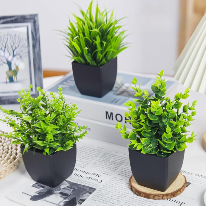 4 Pack Fake Plants Small Artificial Mini Faux Plants Indoor Black Bathroom Accessories for Room Home Office Shelf Decor