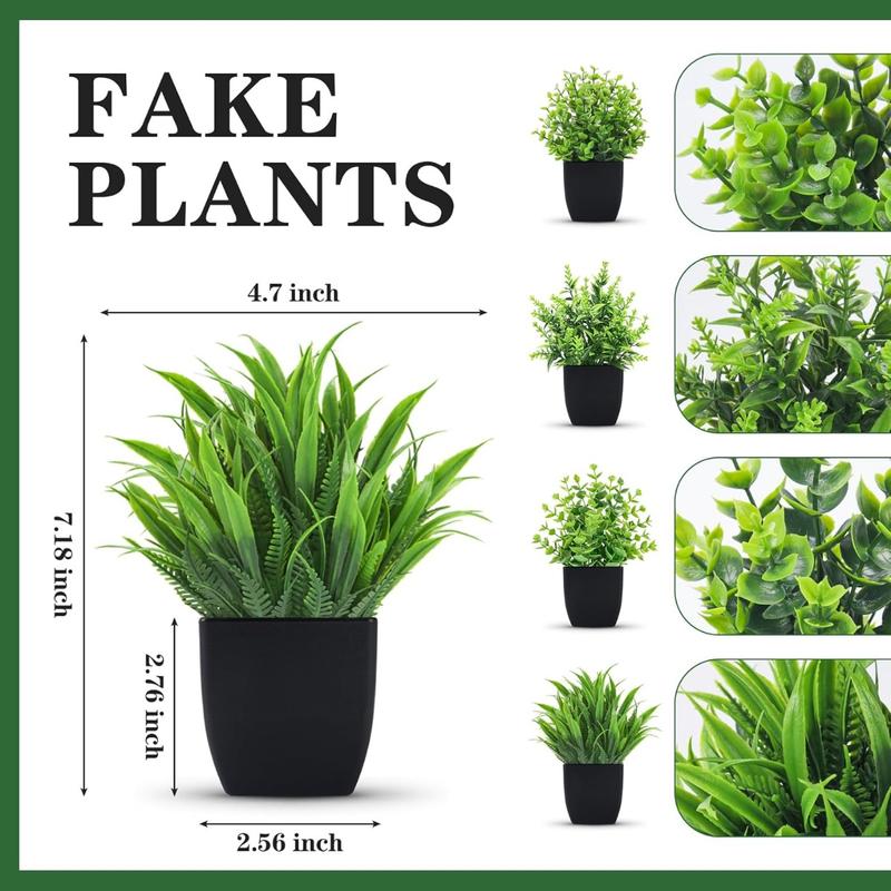 4 Pack Fake Plants Small Artificial Mini Faux Plants Indoor Black Bathroom Accessories for Room Home Office Shelf Decor