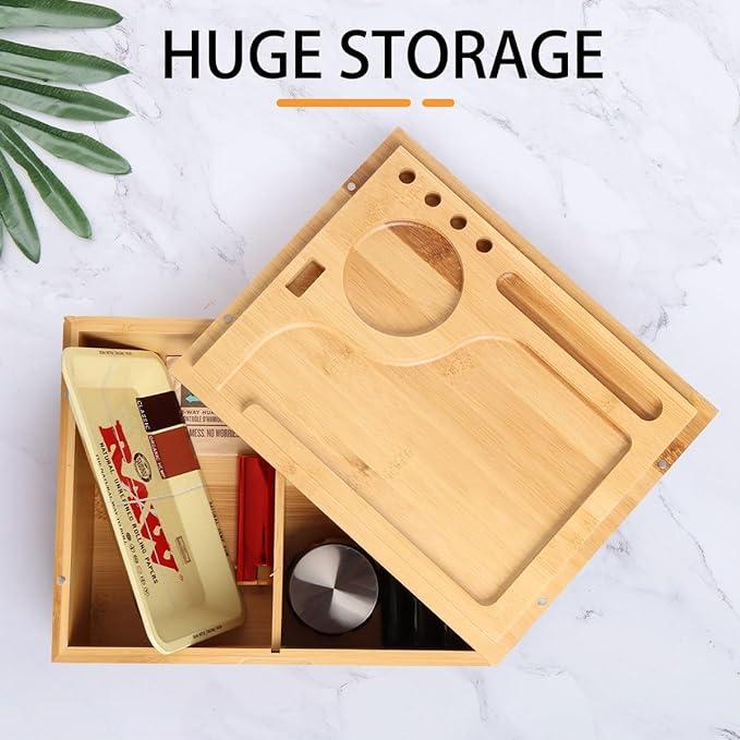 SafeDelux Large Natural Bamboo Decorative Storage Box Wooden Keepsake Box - 10” x 8” x 4” with Magnetic Lid for Home Storage (Standard Version) Organiser Compartment