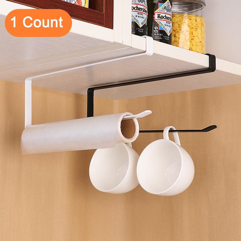 Kitchen Roll Holder, 1 Count Punch Free Cabinet Paper Towel Roll Holder, Kitchen Storage Rack for Home Office Dining Room Salon Dormitory Bathroom