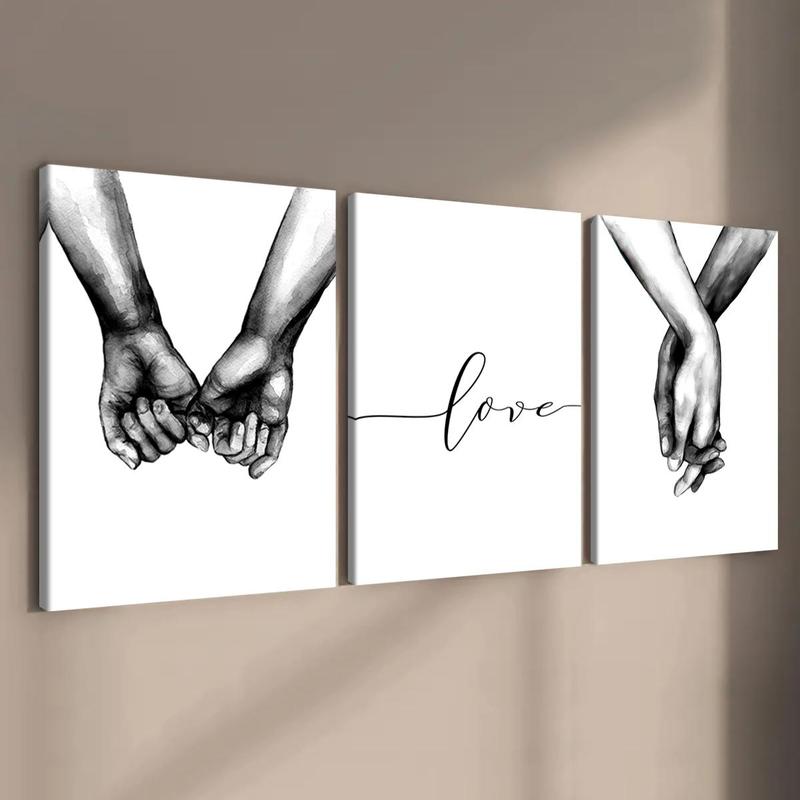 Hand Holding Pattern Wooden Framed Canvas Painting, 3 Counts Modern Art Wall Decor, Wall Art for Home Living Room Bedroom Office Room Decor, Christmas 2024 Ornament, Christmas Gift Ideas, Stocking Stuffers