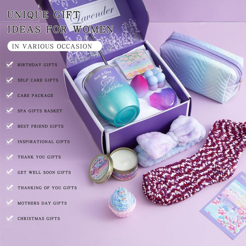 For Women's Birthday Gift, Unique Birthday Gift Friendship Gift Purple Self-care Ideas for Women's Care Wrapped Gift basket for Women's Mom Sister Best Female Friend Gift Box Christmas gift