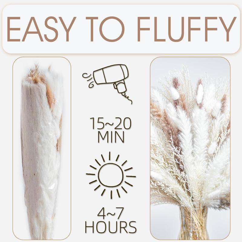 70PCS Natural Dried Pampas Grass Boho Home Decor Bouquet Phragmites Dried Flowers Bouquet for Wedding Floral Arrangements Home Decorations (70PCS)