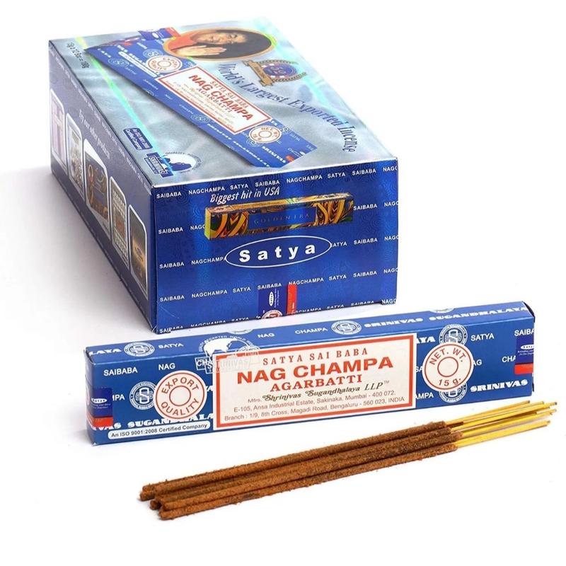 New Original Blue Box Satya India  Scented Aroma Freshener Fragrance Nag Champa Incense Sticks: 6 x 15 Gram Boxes or sample package Perfume Light