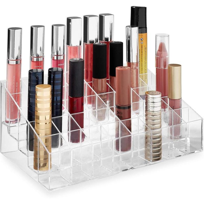 40 Slot Acrylic Lipstick & Makeup Organizer - Cosmetic Display Case - Clear