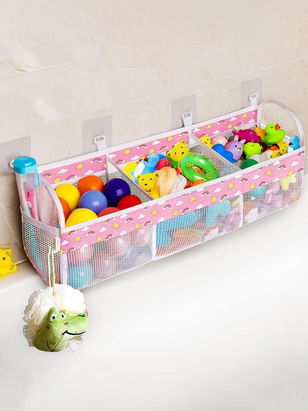 3-compartment Large Opening Baby Mesh Bathroom Toy Storage Bag, Super Large Capacity and Large Opening, Bathroom Toy Holder, Toiletry Bag with 2 Side Pockets