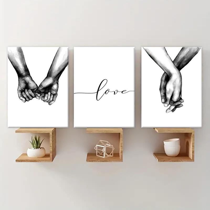 Hand Holding Pattern Wooden Framed Canvas Painting, 3 Counts Modern Art Wall Decor, Wall Art for Home Living Room Bedroom Office Room Decor, Christmas 2024 Ornament, Christmas Gift Ideas, Stocking Stuffers