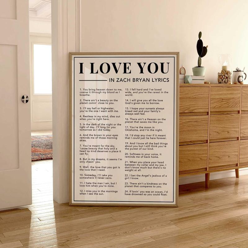 Wall Art , I Love You In Lyrics Poster No Frame, Coastal Cowgirl Poster, Tour Merch, Wall Art Print, Country Music Gift, Decor Home