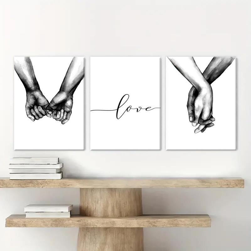 Hand Holding Pattern Wooden Framed Canvas Painting, 3 Counts Modern Art Wall Decor, Wall Art for Home Living Room Bedroom Office Room Decor, Christmas 2024 Ornament, Christmas Gift Ideas, Stocking Stuffers