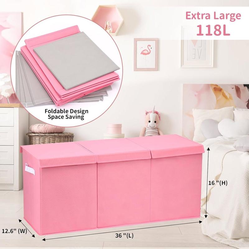 Toy Storage Organizer for Girls - Extra Large Toddler Toy Box Kids Toy Chest, Collapsible Removable Divider for Nursery Playroom Bedroom Closet, 36