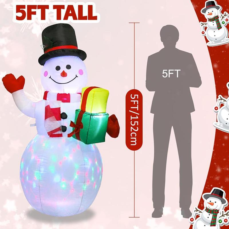 Inflatable Snowman with LED Light, 1 Set Inflatable Snowman Ornament, Party Supplies for Indoor and Outdoor Yard Garden, Home Decor