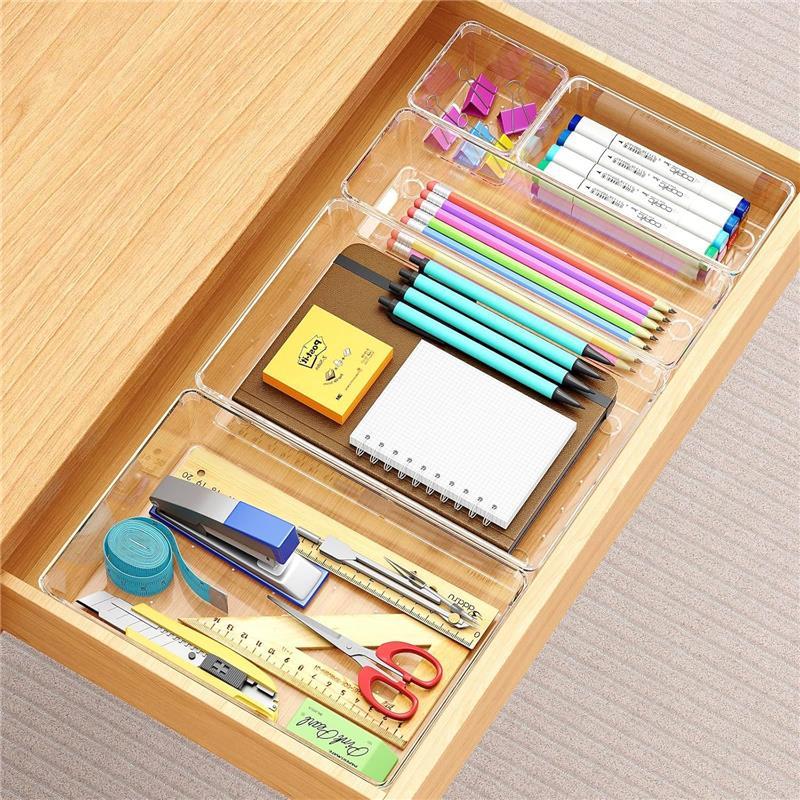 80Pcs Drawer Organizers Set, 4 Sizes Clear Plastic Drawer Organizers and Storage Bins for Kitchen Bathroom Office Dresser Desk Drawer Organizer Tray